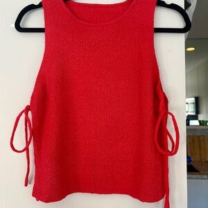 Red Knit Top with Side Tie Detail